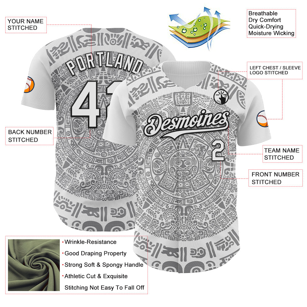 Custom White Gray-Black 3D Mexico Authentic Baseball Jersey