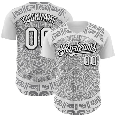 Custom White Gray-Black 3D Mexico Authentic Baseball Jersey