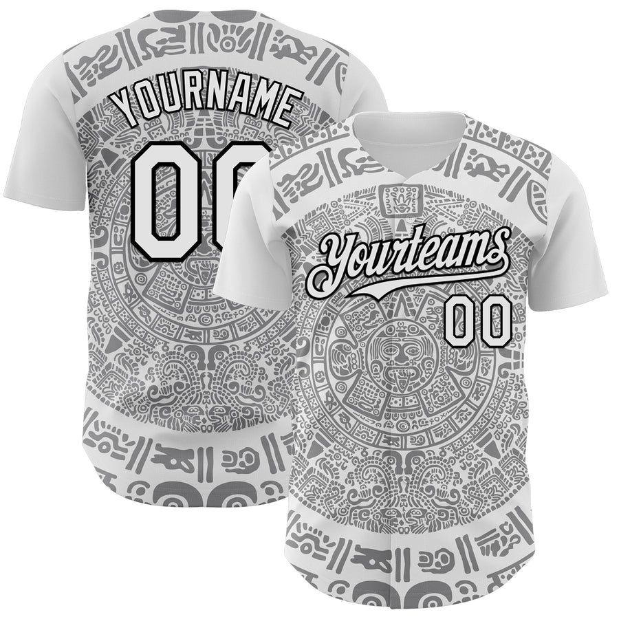 Custom White Gray-Black 3D Mexico Authentic Baseball Jersey