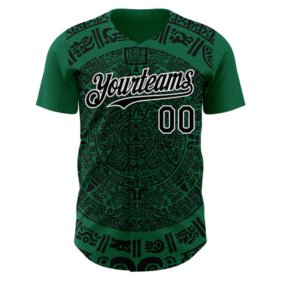 Custom Kelly Green Black-White 3D Mexico Authentic Baseball Jersey