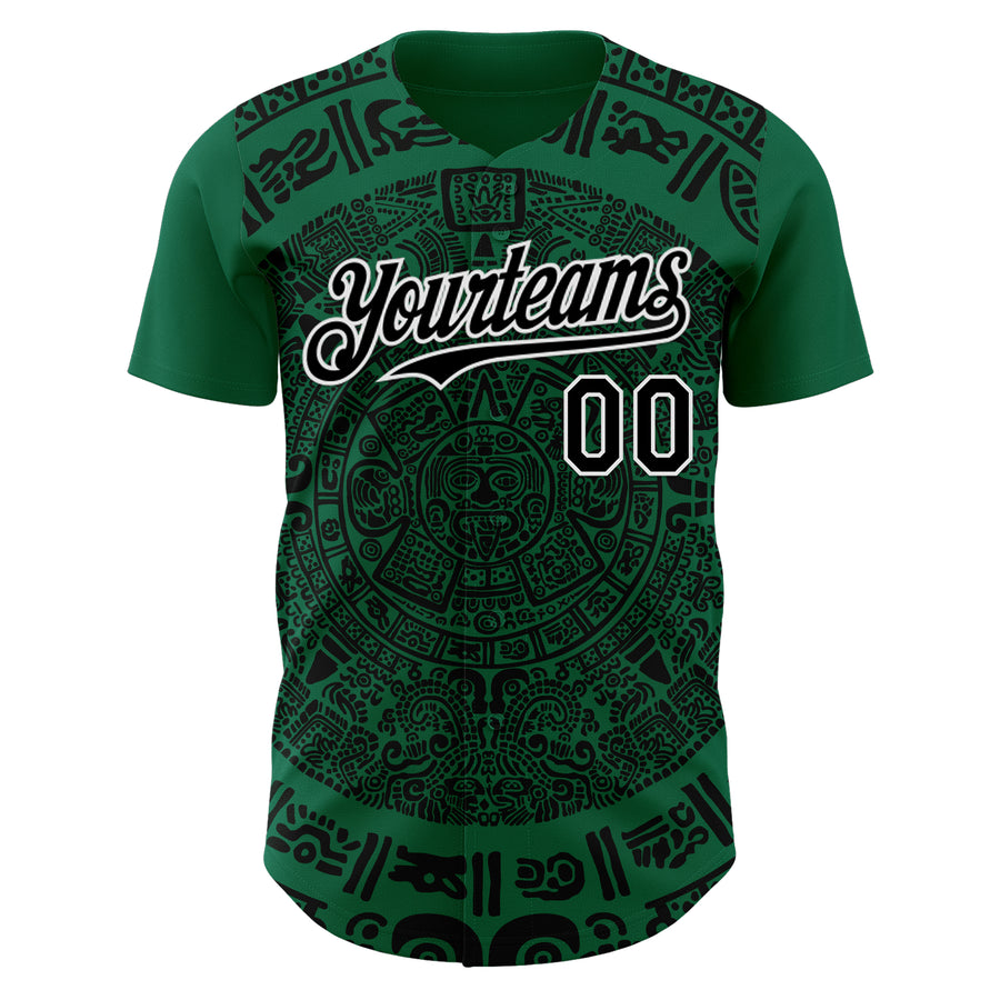 Custom Kelly Green Black-White 3D Mexico Authentic Baseball Jersey