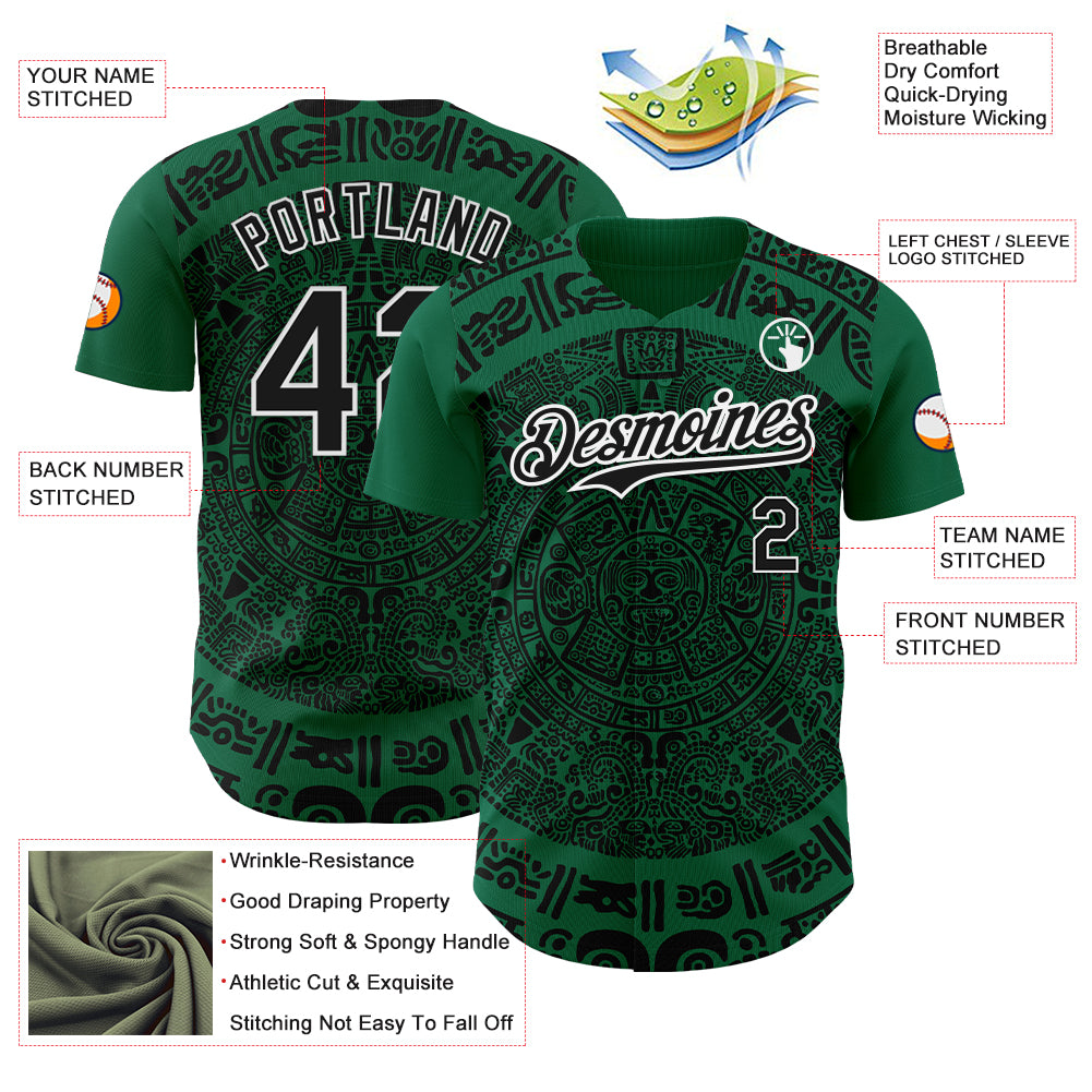 Custom Kelly Green Black-White 3D Mexico Authentic Baseball Jersey