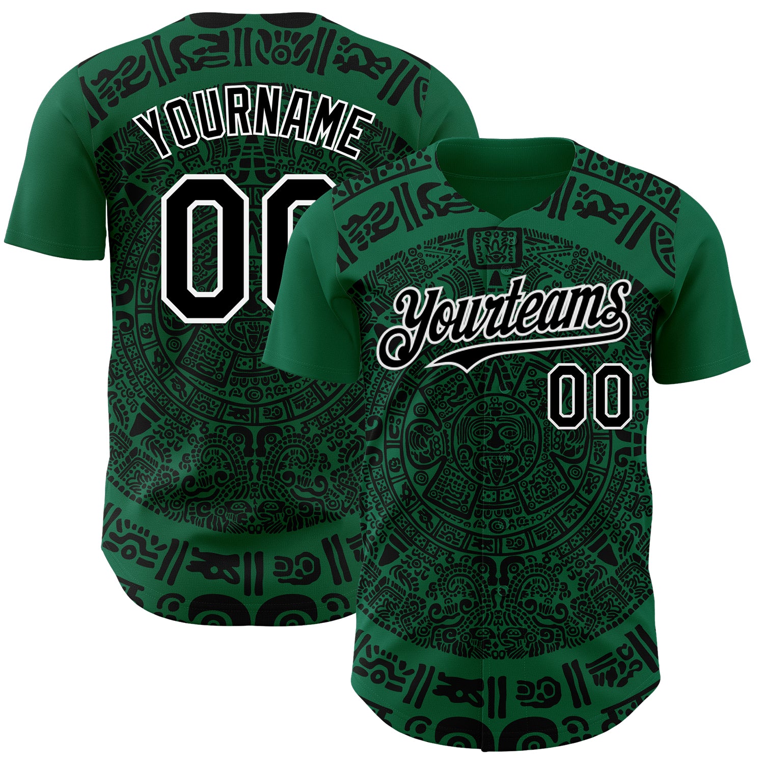 Custom Kelly Green Black-White 3D Mexico Authentic Baseball Jersey