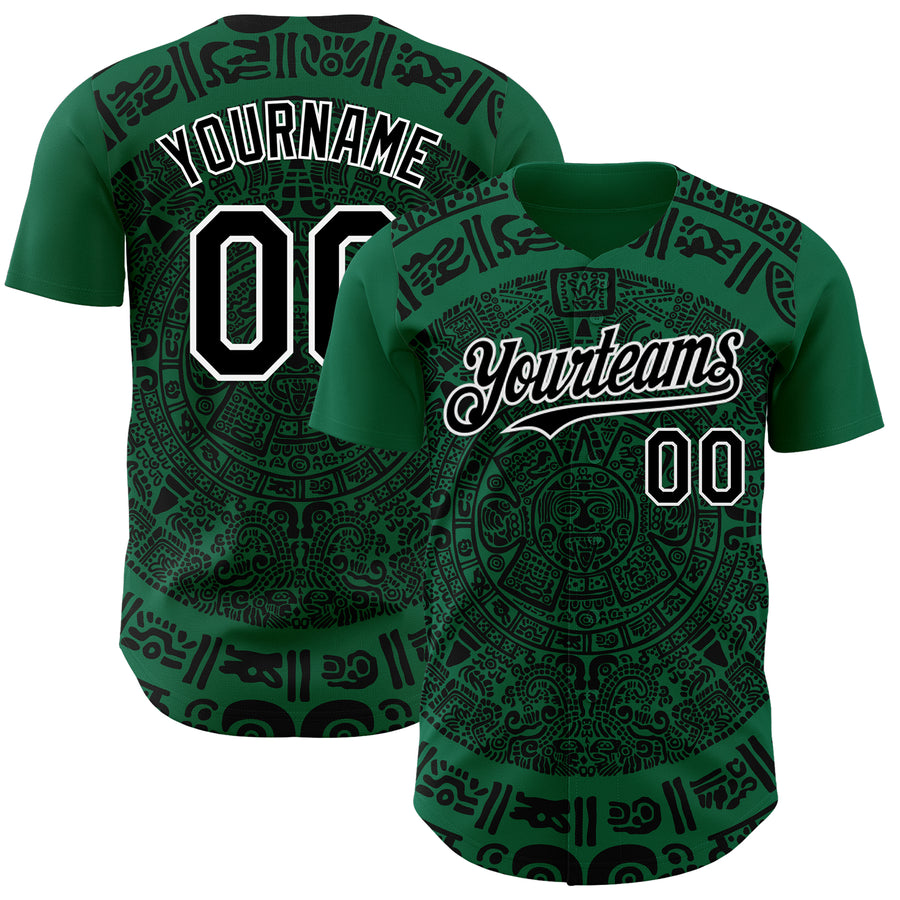 Custom Kelly Green Black-White 3D Mexico Authentic Baseball Jersey