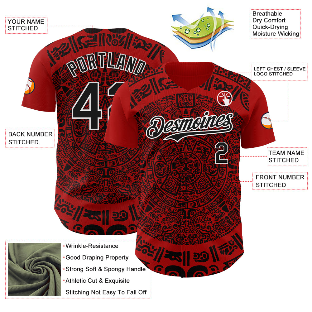 Custom Red Black-White 3D Mexico Authentic Baseball Jersey