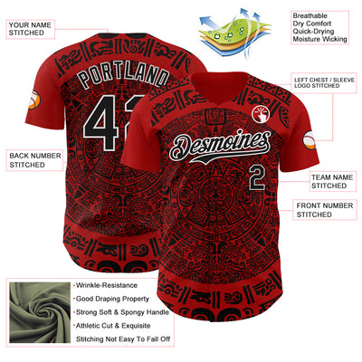 Custom Red Black-White 3D Mexico Authentic Baseball Jersey