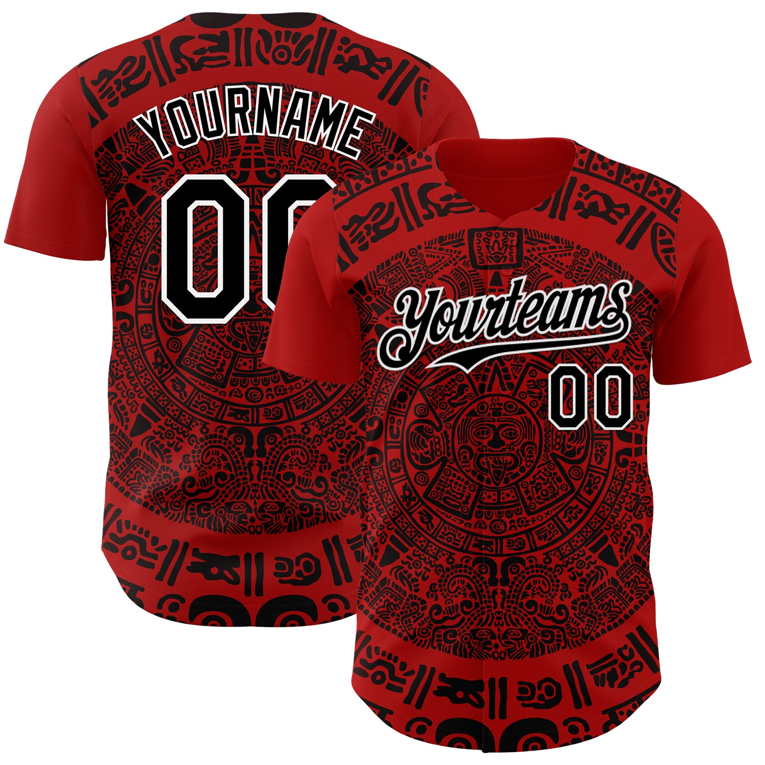 Custom Red Black-White 3D Mexico Authentic Baseball Jersey