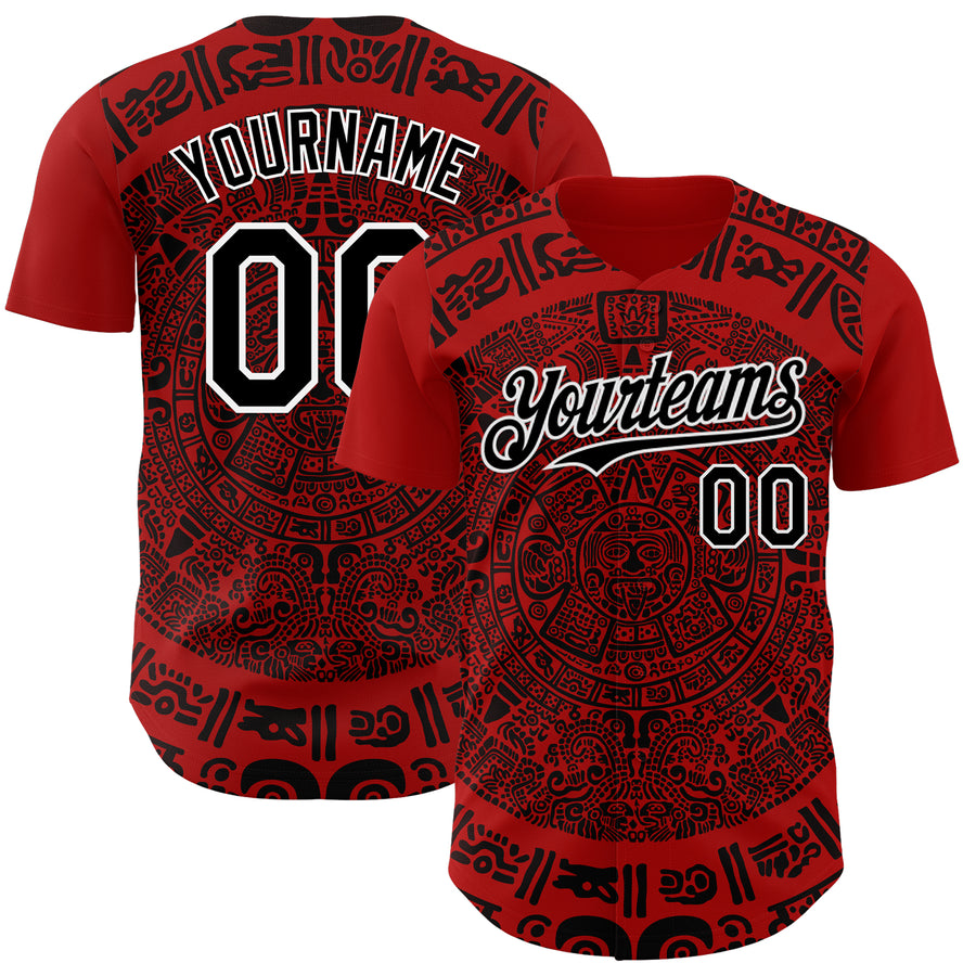 Custom Red Black-White 3D Mexico Authentic Baseball Jersey