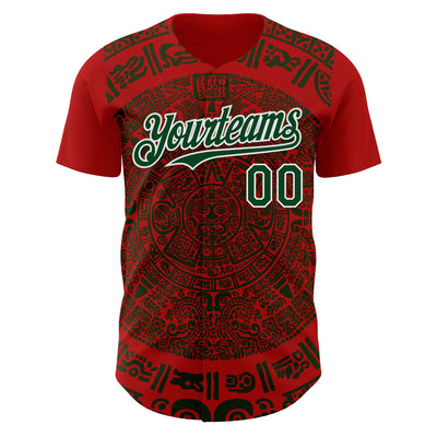 Custom Red Green-White 3D Mexico Authentic Baseball Jersey