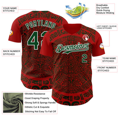 Custom Red Green-White 3D Mexico Authentic Baseball Jersey