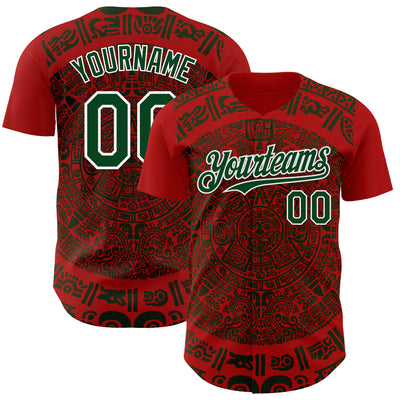 Custom Red Green-White 3D Mexico Authentic Baseball Jersey