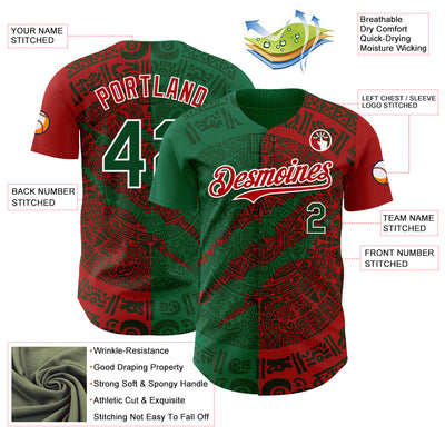 Custom Red Green Kelly Green-White 3D Mexico Scratch Authentic Baseball Jersey