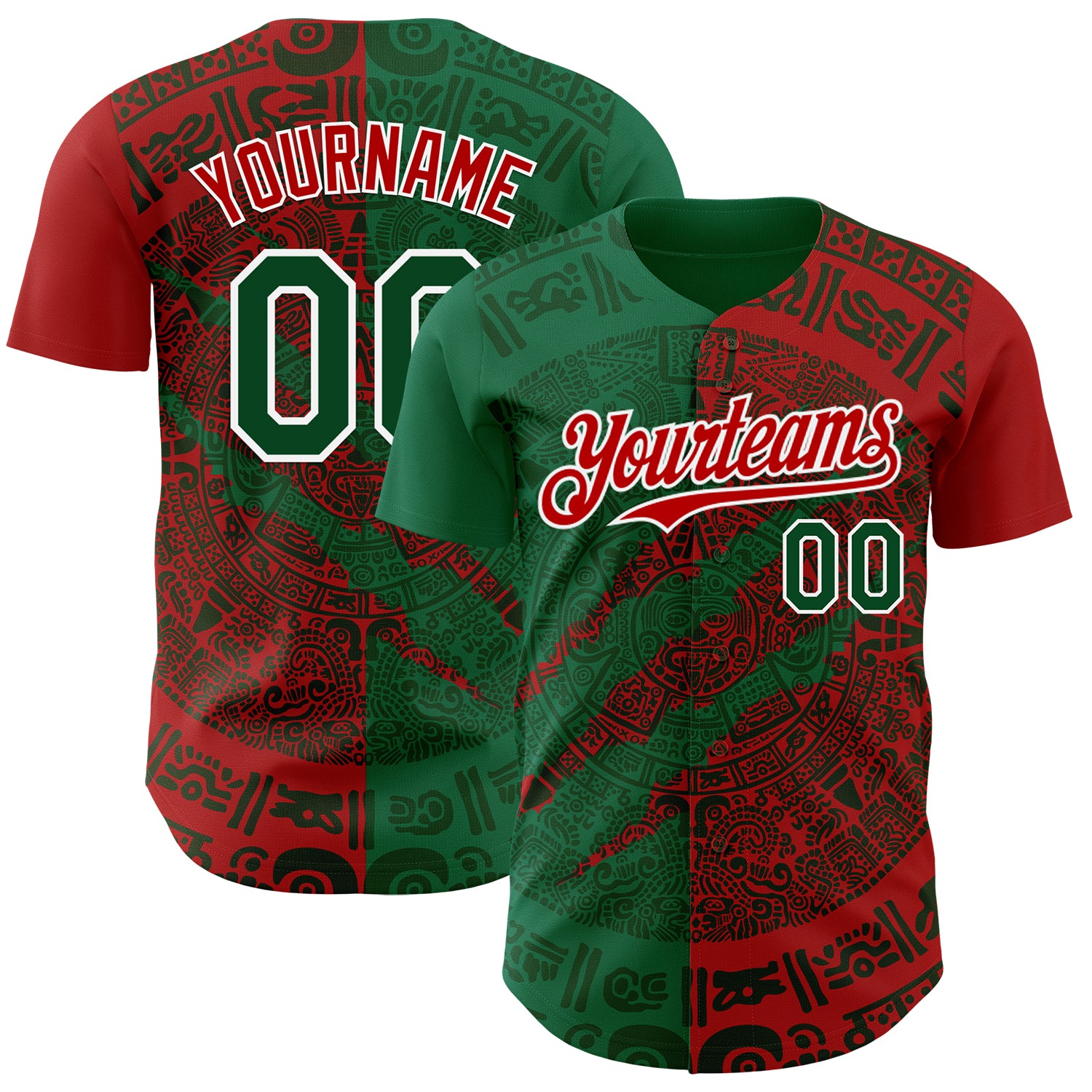 Custom Red Green Kelly Green-White 3D Mexico Scratch Authentic Baseball Jersey