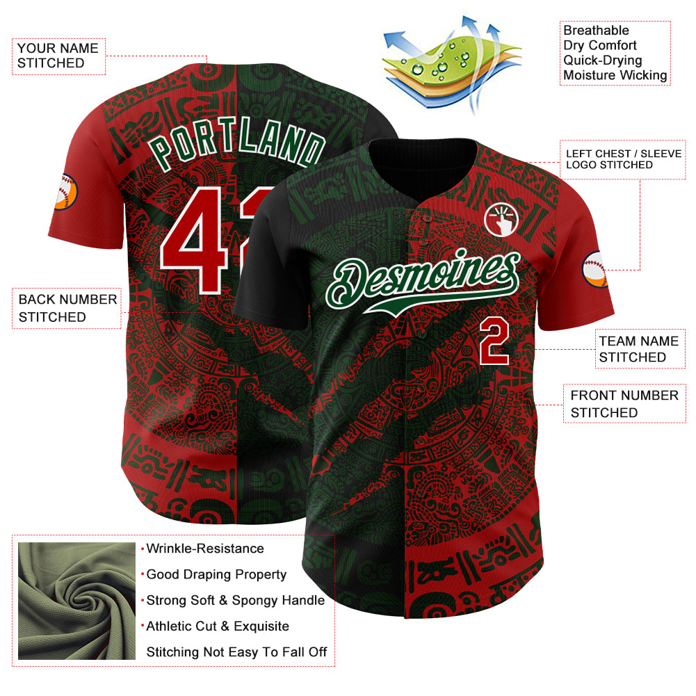 Custom Red Green-White 3D Mexico Scratch Authentic Baseball Jersey