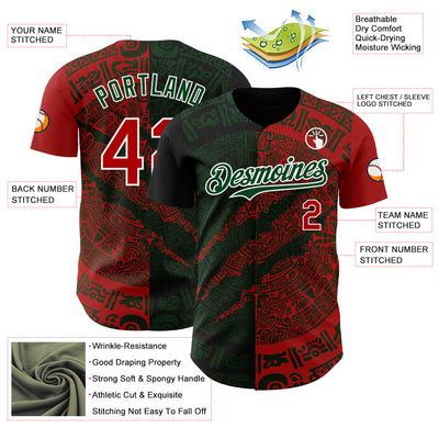 Custom Red Green-White 3D Mexico Scratch Authentic Baseball Jersey