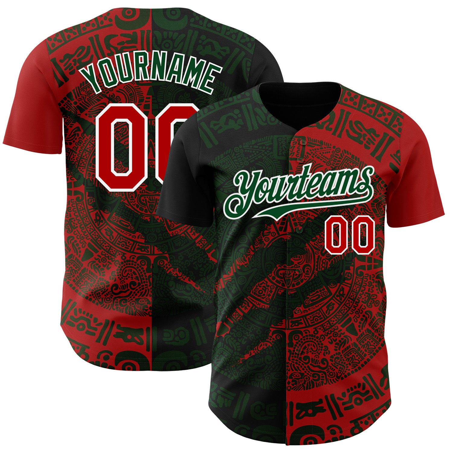 Custom Red Green-White 3D Mexico Scratch Authentic Baseball Jersey