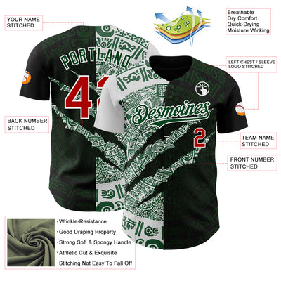 Custom Black Red Green-White 3D Mexico Scratch Authentic Baseball Jersey