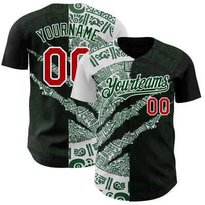 Custom Black Red Green-White 3D Mexico Scratch Authentic Baseball Jersey