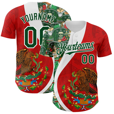 Custom Red Green-White 3D Mexico Authentic Baseball Jersey