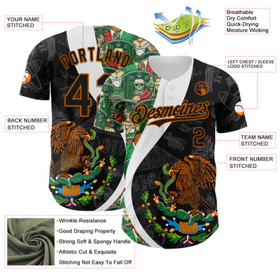 Custom Black Kelly Green Texas Orange-White 3D Mexico Authentic Baseball Jersey