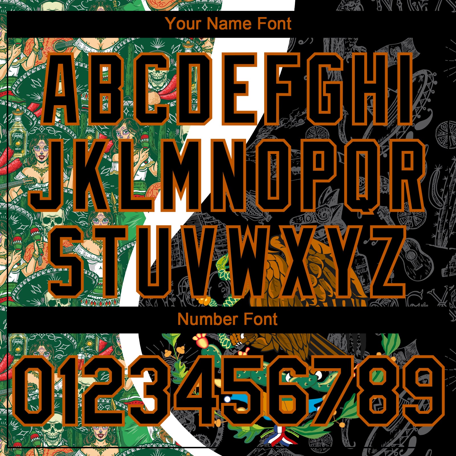 Custom Black Kelly Green Texas Orange-White 3D Mexico Authentic Baseball Jersey