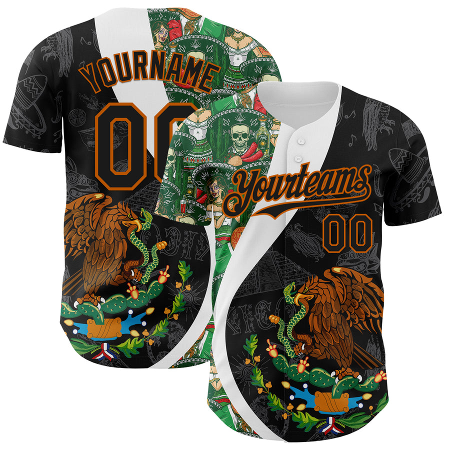 Custom Black Kelly Green Texas Orange-White 3D Mexico Authentic Baseball Jersey