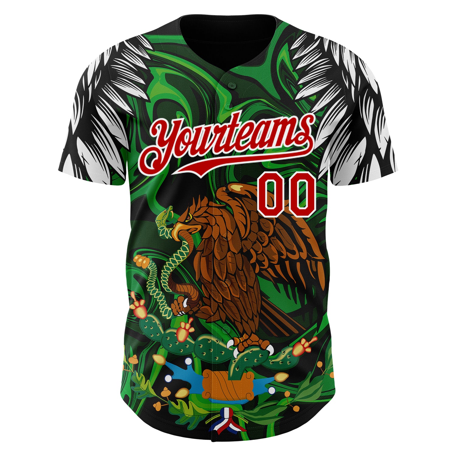 Custom Black Red-White 3D Mexico Authentic Baseball Jersey
