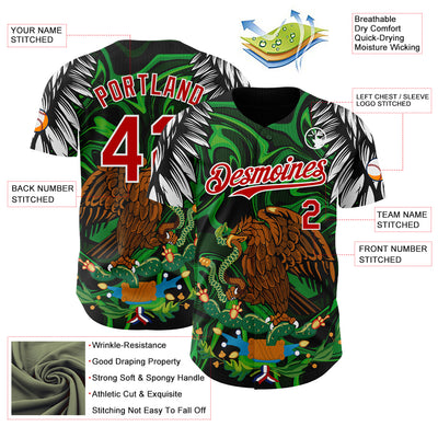 Custom Black Red-White 3D Mexico Authentic Baseball Jersey