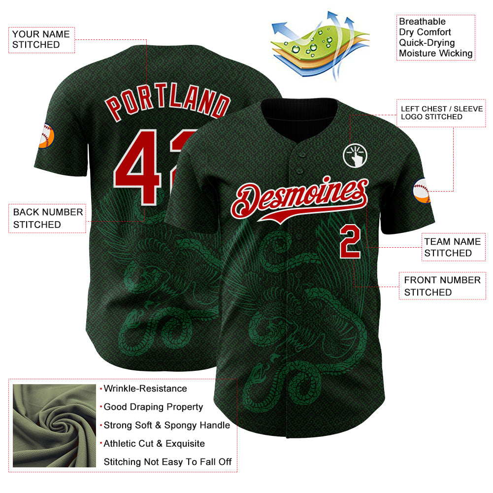 Custom Green Red Kelly Green-White 3D Mexico Authentic Baseball Jersey