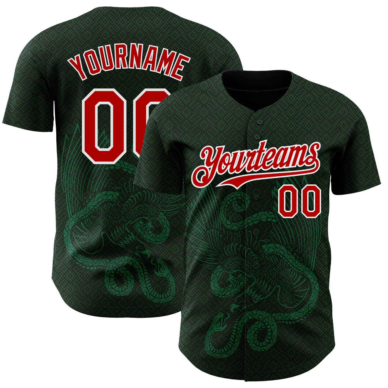 Custom Green Red Kelly Green-White 3D Mexico Authentic Baseball Jersey