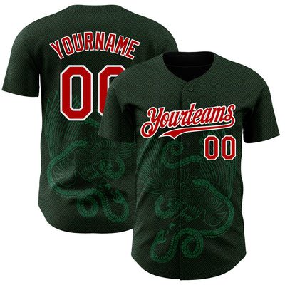 Custom Green Red Kelly Green-White 3D Mexico Authentic Baseball Jersey