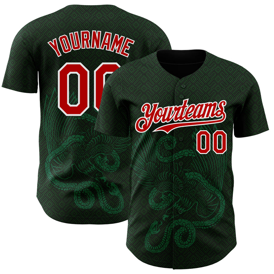 Custom Green Red Kelly Green-White 3D Mexico Authentic Baseball Jersey