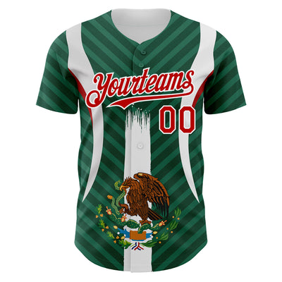 Custom Green Red Kelly Green-White 3D Mexico Authentic Baseball Jersey