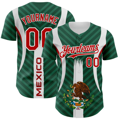 Custom Green Red Kelly Green-White 3D Mexico Authentic Baseball Jersey