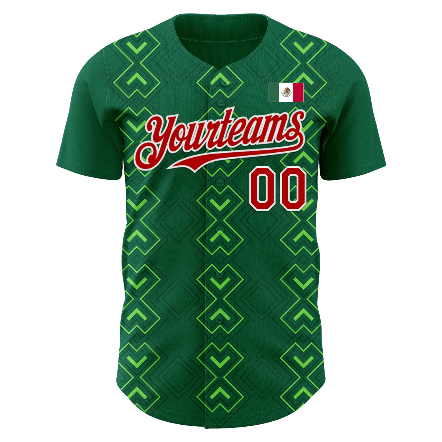 Custom Kelly Green Red-White 3D Mexico Mexican Flag Authentic Baseball Jersey