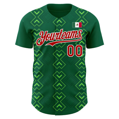 Custom Kelly Green Red-White 3D Mexico Mexican Flag Authentic Baseball Jersey