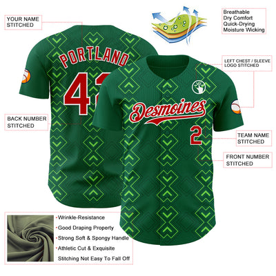 Custom Kelly Green Red-White 3D Mexico Mexican Flag Authentic Baseball Jersey