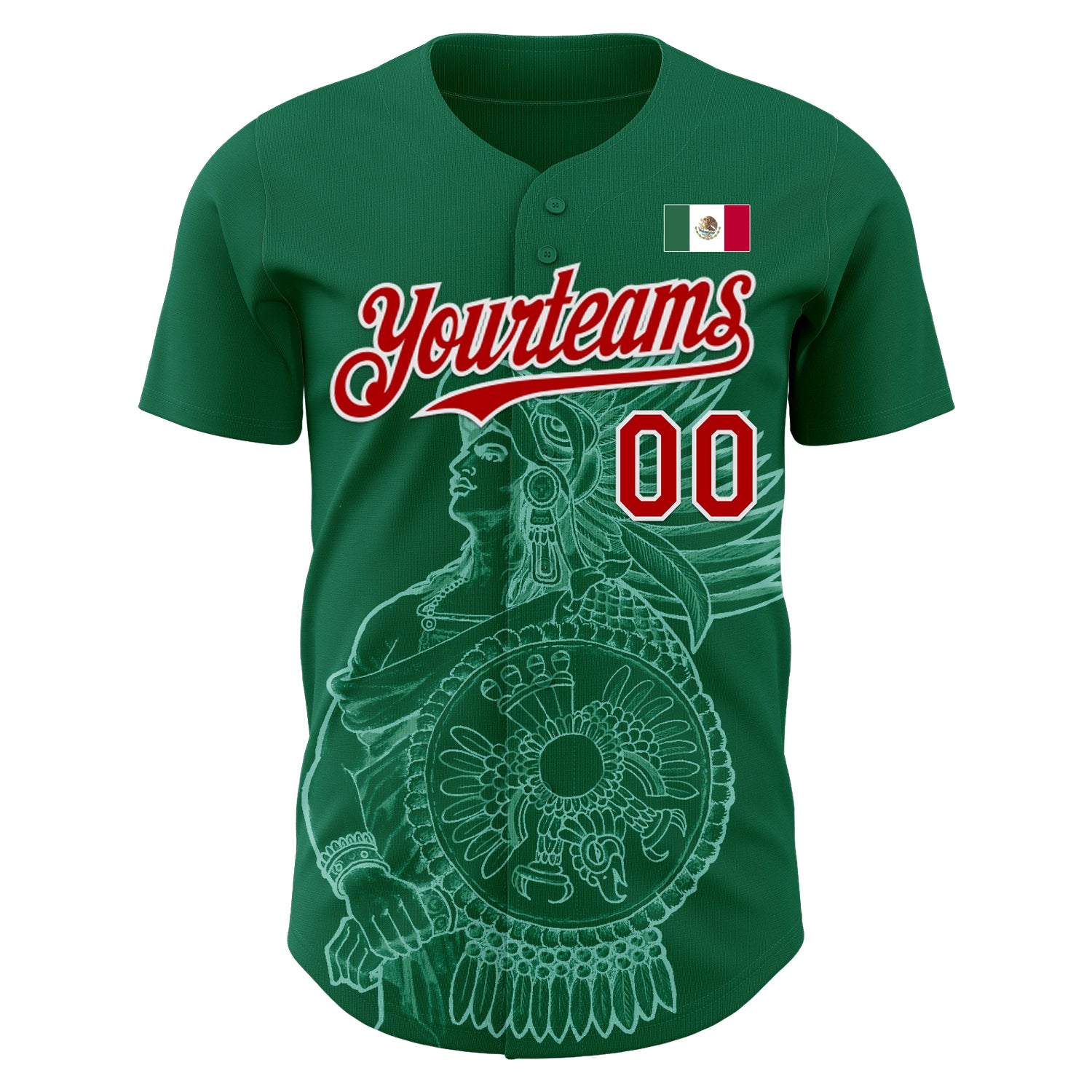 Custom Kelly Green Red-White 3D Mexico Mexican Flag Authentic Baseball Jersey