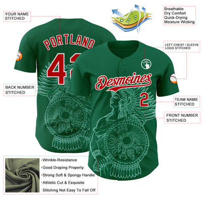 Custom Kelly Green Red-White 3D Mexico Mexican Flag Authentic Baseball Jersey