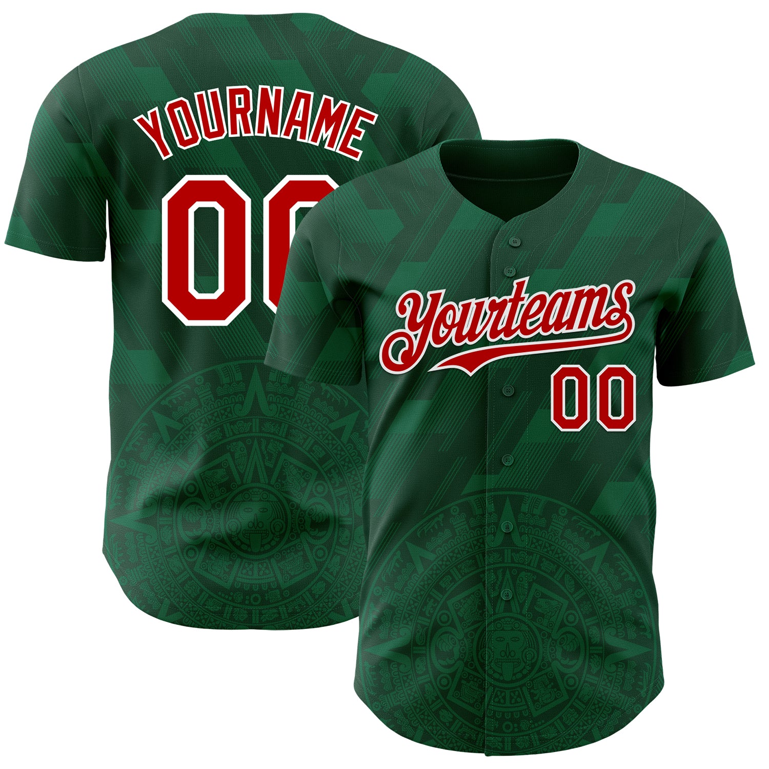Custom Kelly Green Red-White 3D Mexico Authentic Baseball Jersey