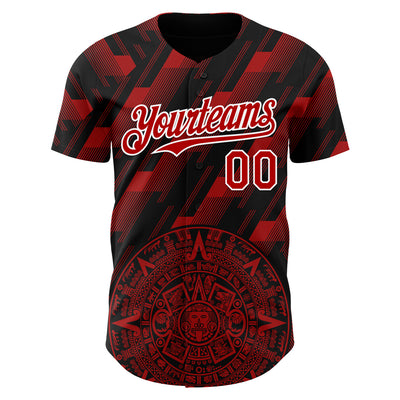 Custom Black Red-White 3D Mexico Authentic Baseball Jersey