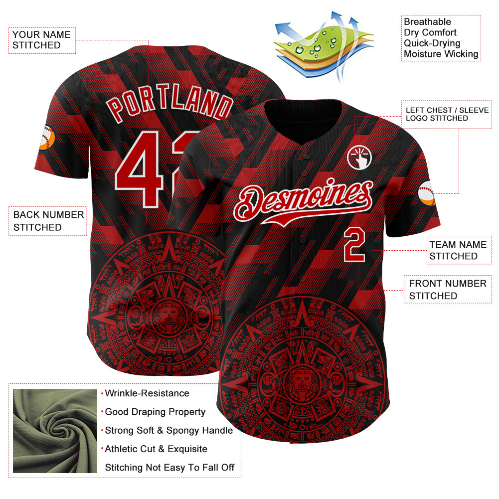 Custom Black Red-White 3D Mexico Authentic Baseball Jersey