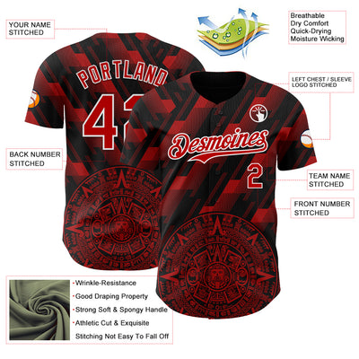 Custom Black Red-White 3D Mexico Authentic Baseball Jersey