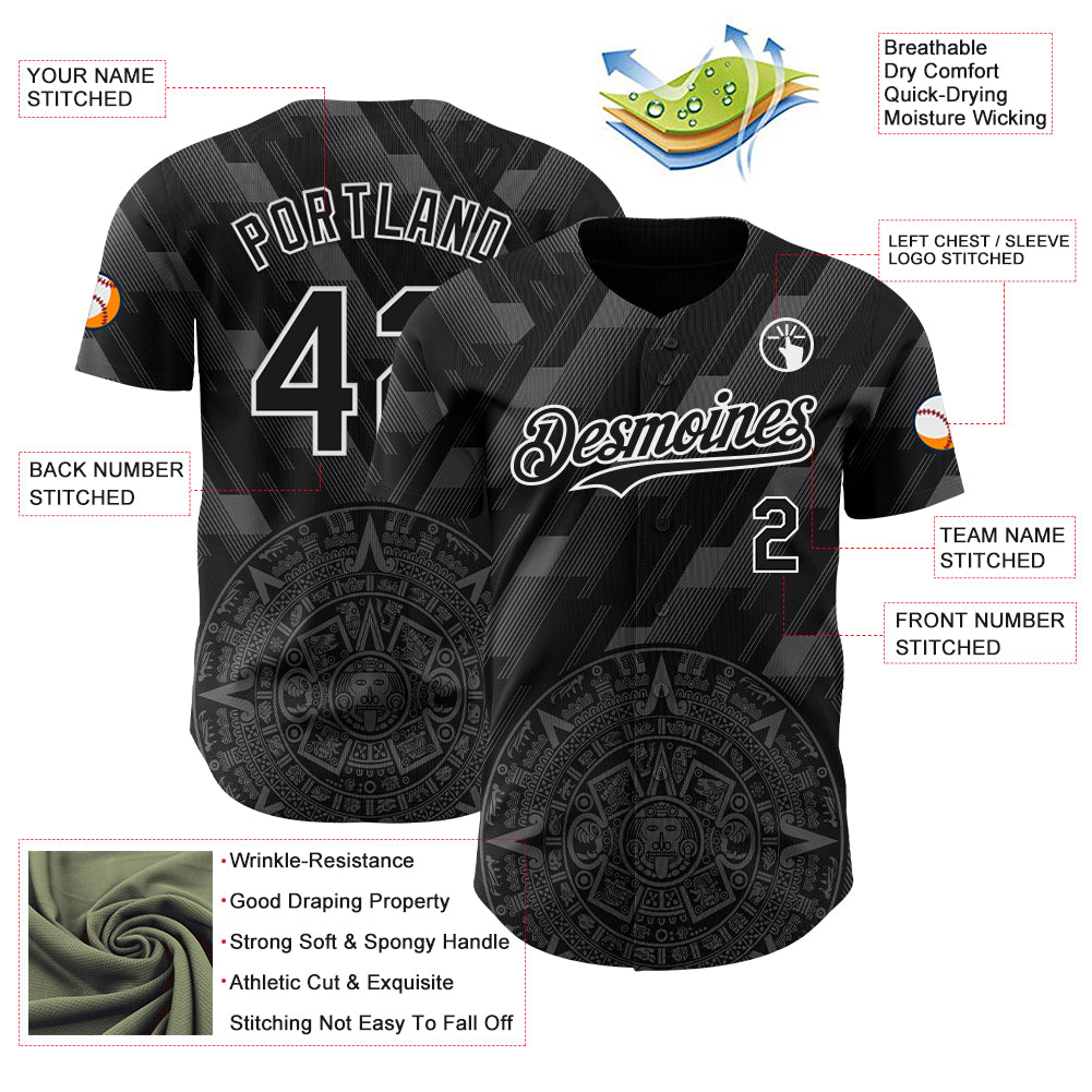 Custom Black Steel Gray-White 3D Mexico Authentic Baseball Jersey