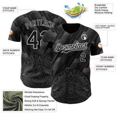 Custom Black Steel Gray-White 3D Mexico Authentic Baseball Jersey