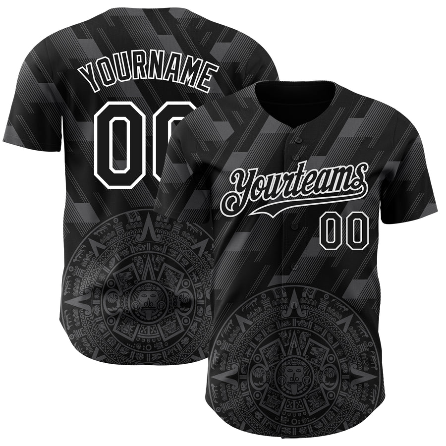 Custom Black Steel Gray-White 3D Mexico Authentic Baseball Jersey