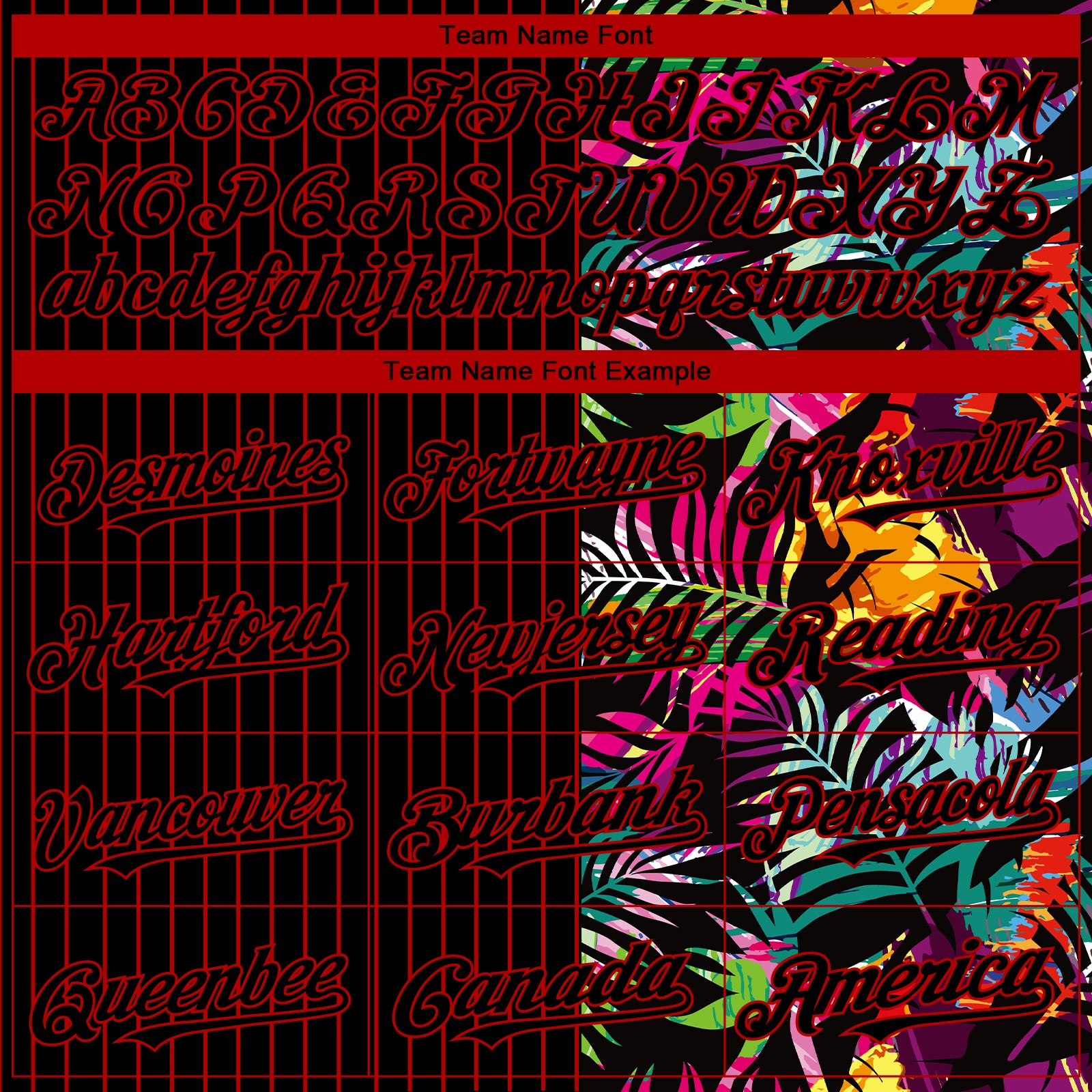 Custom Black Red 3D Pattern Design Pinstripe Tropical Palm Leaves Authentic Baseball Jersey