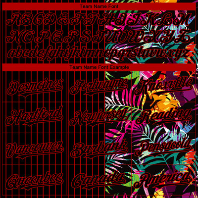Custom Black Red 3D Pattern Design Pinstripe Tropical Palm Leaves Authentic Baseball Jersey