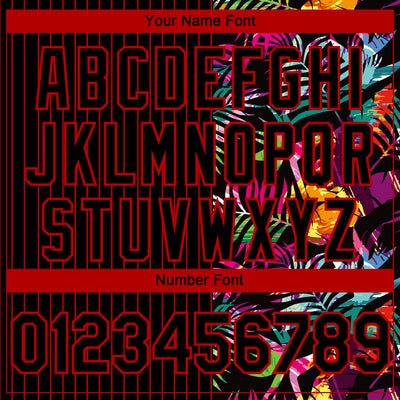 Custom Black Red 3D Pattern Design Pinstripe Tropical Palm Leaves Authentic Baseball Jersey