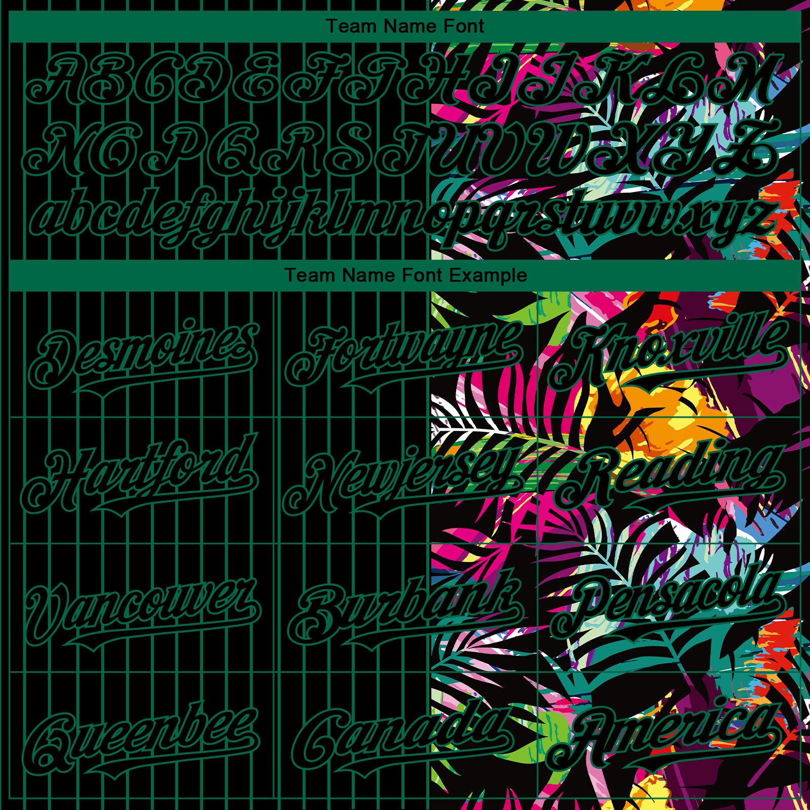 Custom Black Kelly Green 3D Pattern Design Pinstripe Tropical Palm Leaves Authentic Baseball Jersey